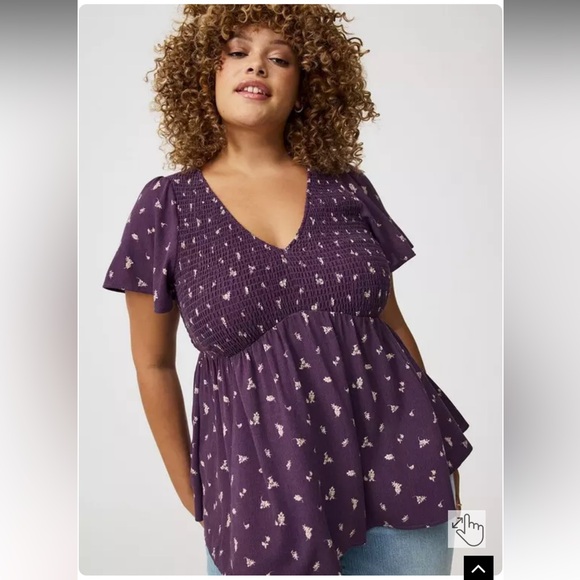 Torrid Cherished Ditsy Floral Magnetite Purple Smocked Babydoll Plus Size 4X NWT - Picture 4 of 8